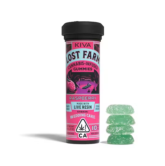 KIVA'S RASPBERRY 'WEDDING CAKE' LOST FARM GUMMIES 100MG